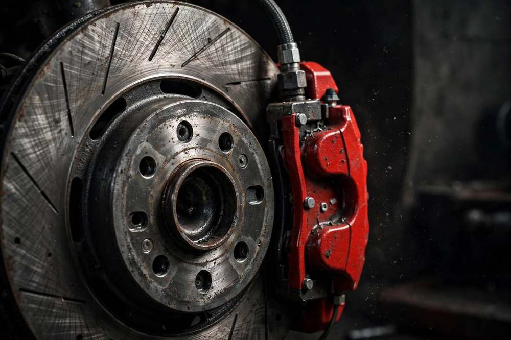 Brake disc and caliper close-up
